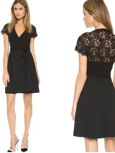 Diane Von Furstenberg Elizabeth Black Lace Wrap Mini Dress - Nwt Size 14